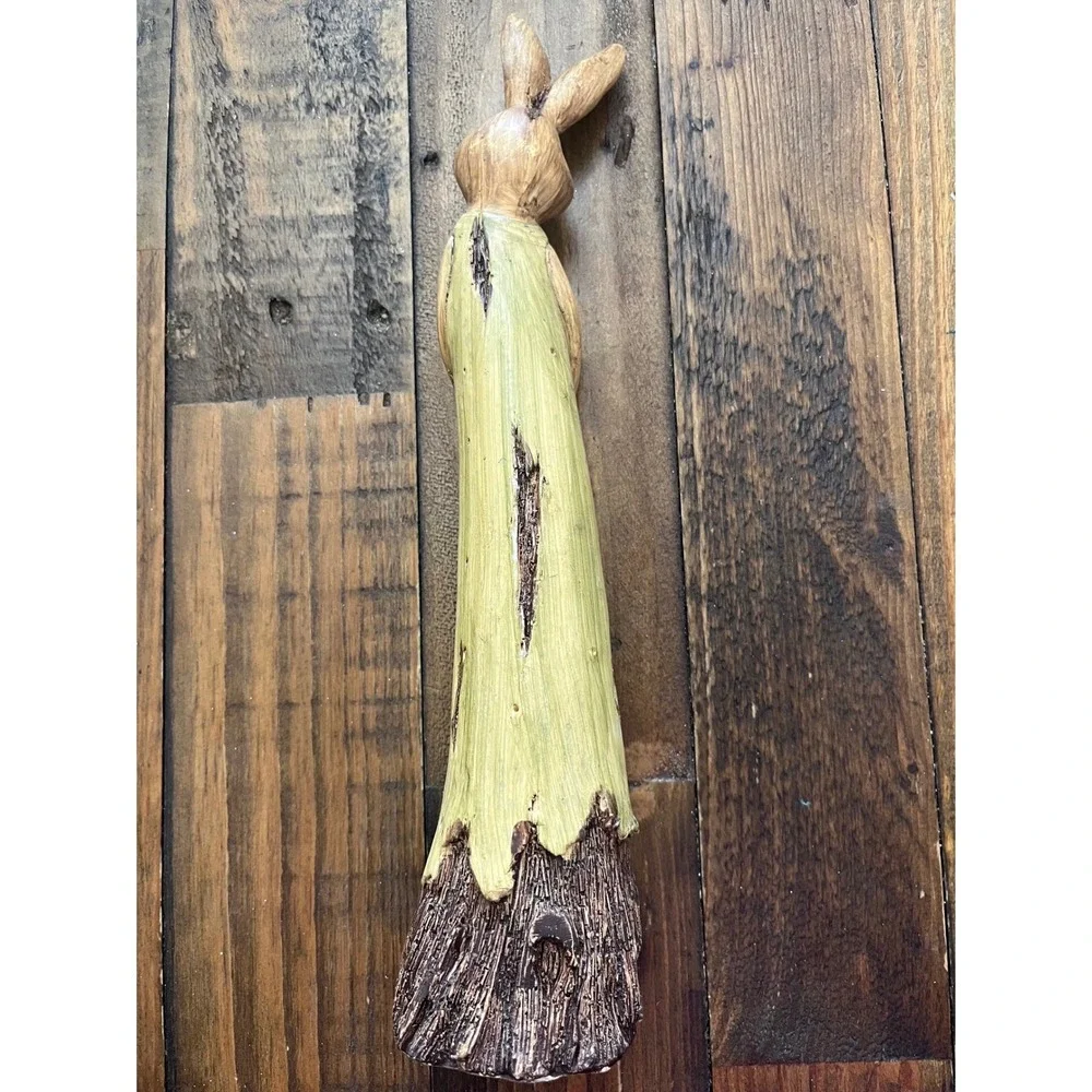 UNBRANDED Easter‎ Bunny Figurine Rustic Wood Look Decor OS Green Pink Spring